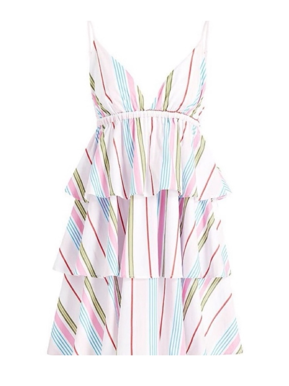 HILL HOUSE Rainbow Pastel Stripe Ruffle Tiered Babydoll Gigi Dress